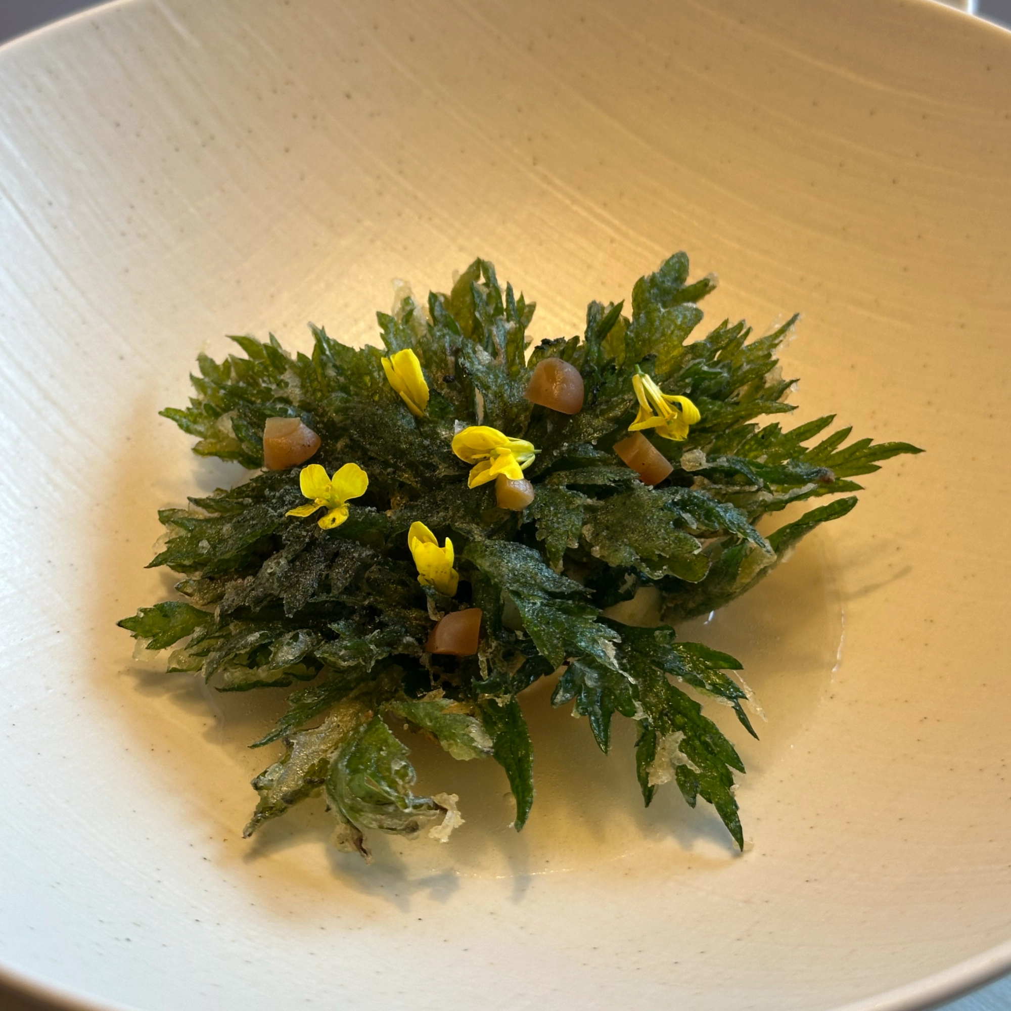 Deep fried mugwort dish of Bicena, Seoul, South Korea.