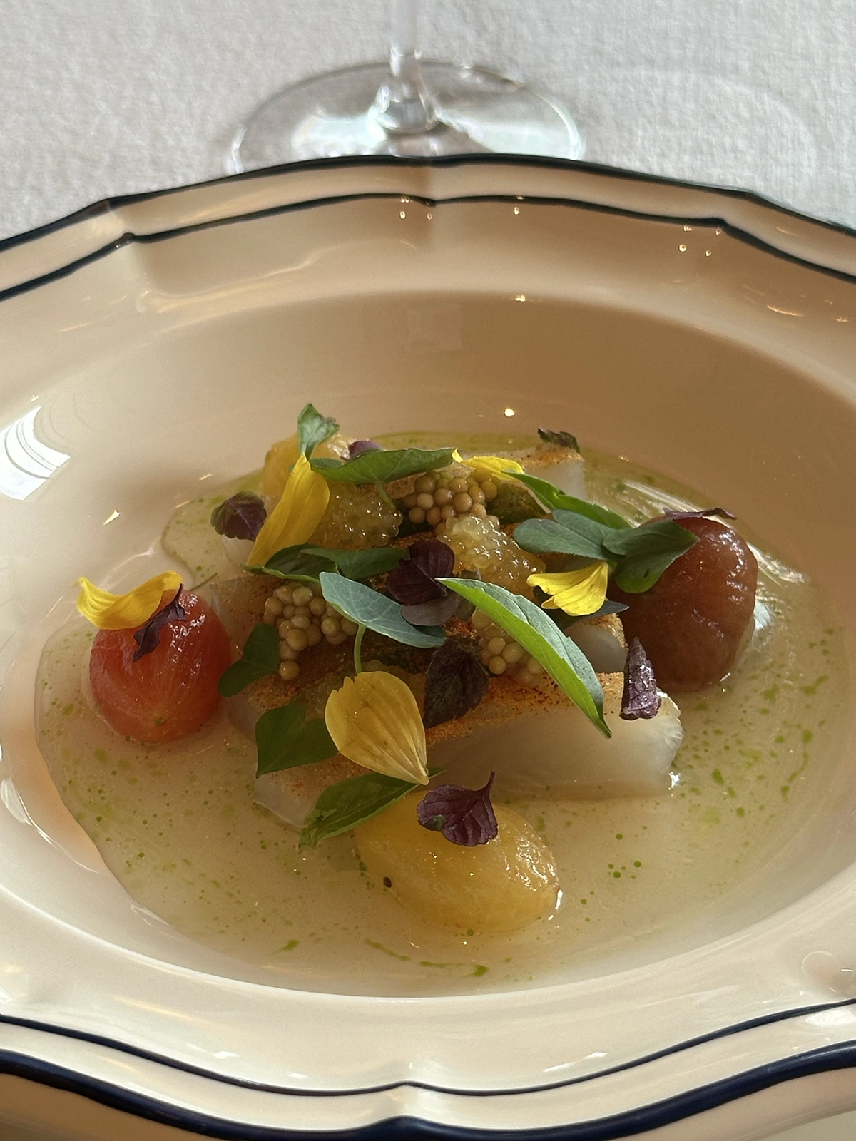 Aged Shima-aji with kiwi, Blue by Alain Ducasse