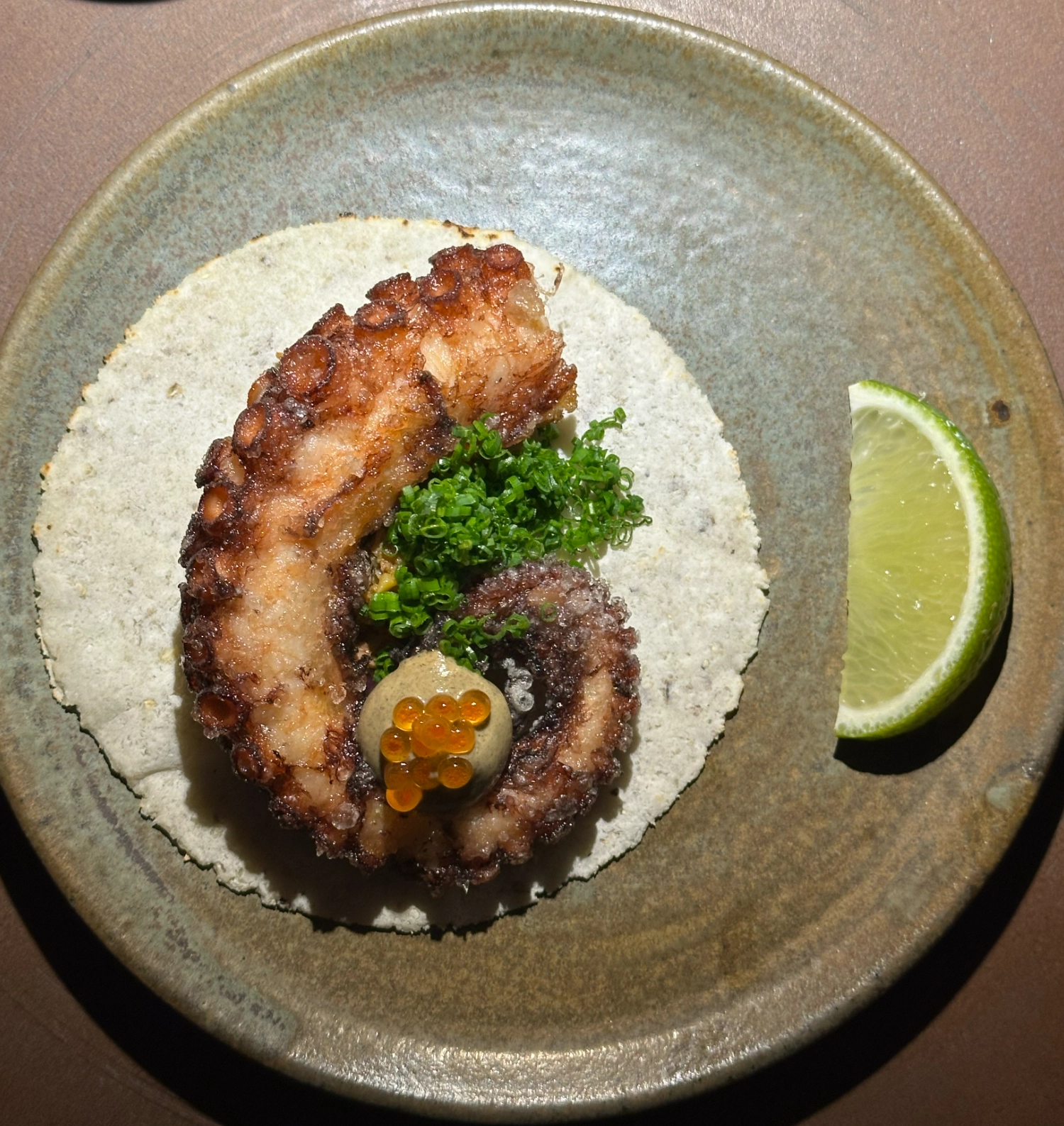 An octopus taco of Escondido, Seoul, South Korea.