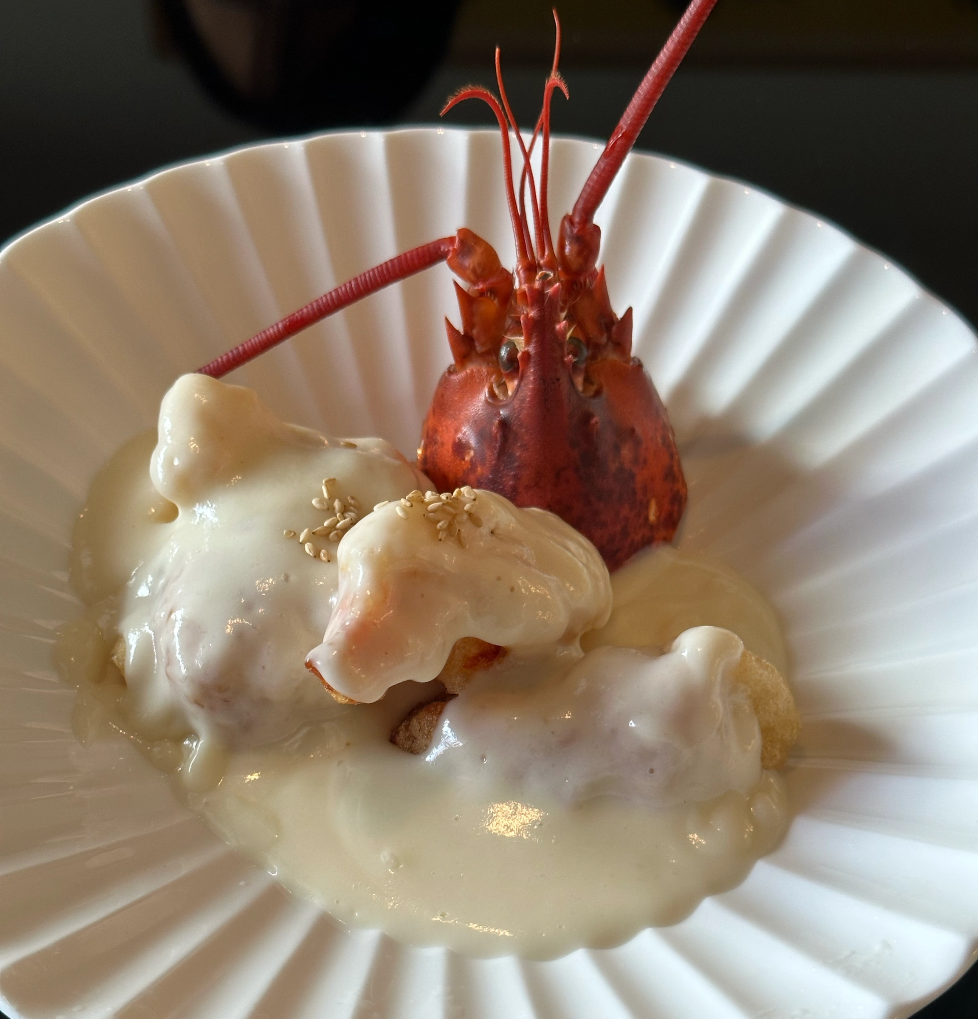 A deep-fried lobster with cream sauce of Kojacha, Seoul, South Korea.