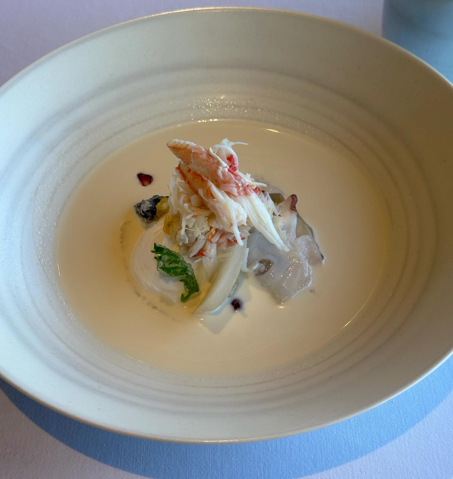 Suranchae, seafoods, salad and pine nut sauce from Onjium, Seoul, South Korea.