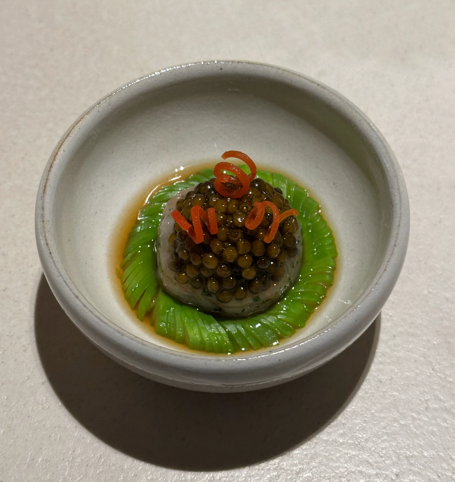 A caviar dish with an asparagus of Solbam, Seoul, South Korea