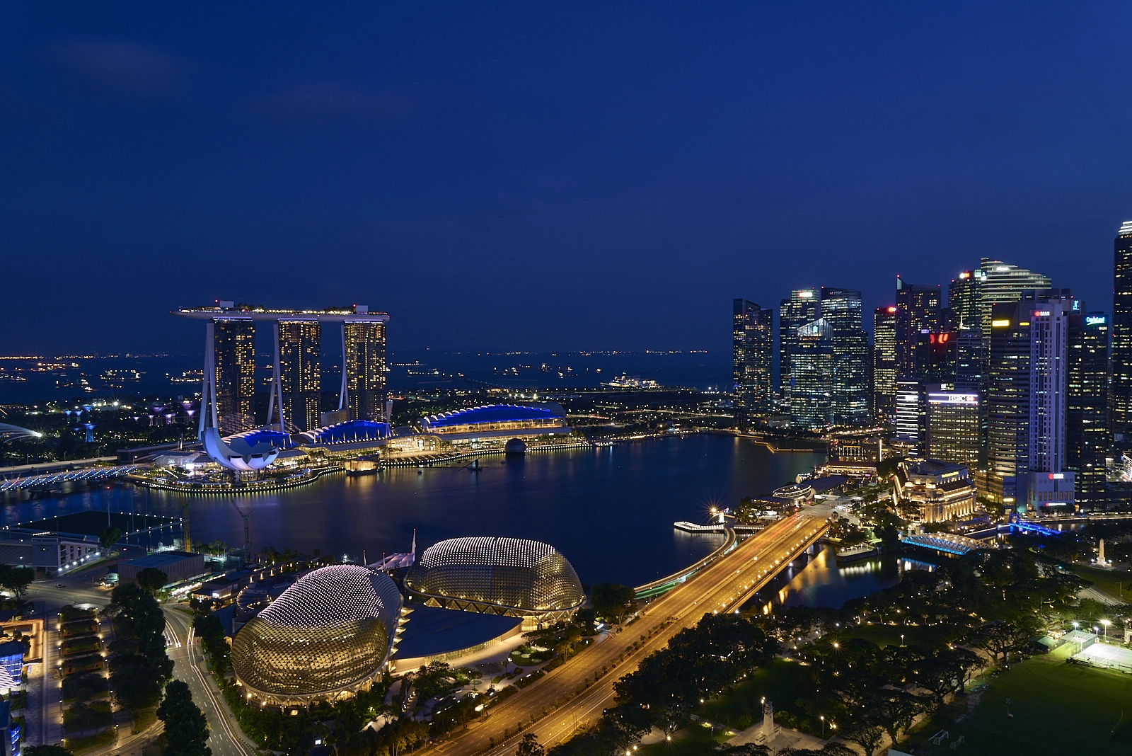 A night view from a room of Swissotel The Stamford Singapore